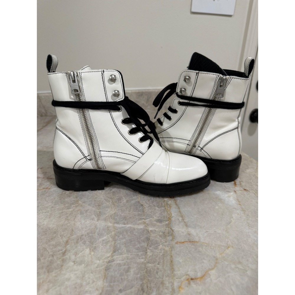 AllSaints Donita White Leather Combat Moto Boots EU 38 US 8 - Picture 9 of 13